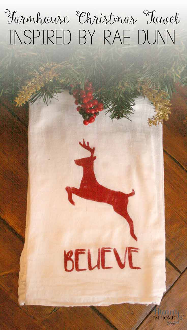 Farmhouse Christmas towel | Farmhouse Christmas | Rae Dunn | DIY farmhouse Christmas decor | DIY Christmas decor | Handpainted towel | Handpainted Christmas towel | DIY Christmas towel #DIY #Christmas #farmhouse #FarmhouseChristmas
