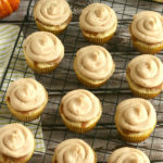 These delicious gluten free pumpkin cheesecake cupcakes combine two yummy desserts in one via Hunny I'm Home | gluten free pumpkin cupcakes | gluten free pumpkin cheesecake | pumpkin spice cream cheese icing | gluten free pumpkin spice cupcakes | gluten free cupcakes | gluten free dessert | gluten free fall dessert #glutenfree #pumpkin