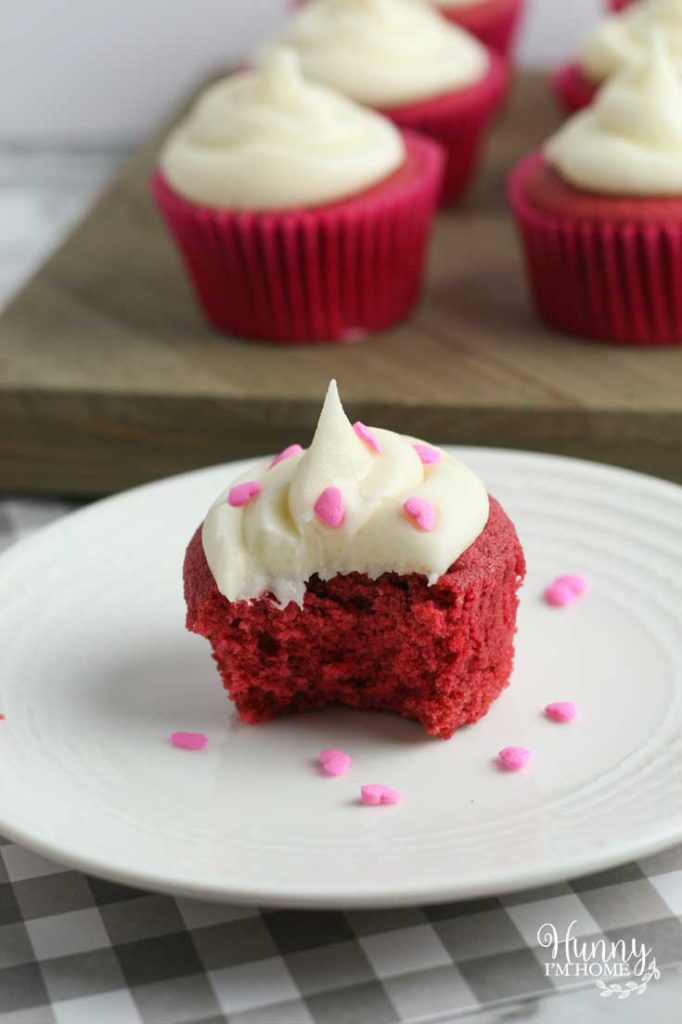 This delicious gluten free red velvet cake recipe makes the most delicious gluten free red velvet cupcakes. They're the perfect gluten free Valentines dessert and a wonderful gluten free Valentines day treat. These gluten free cupcakes are also great as gluten free birthday treats. #glutenfree #redvelvet #glutenfreecupcakes