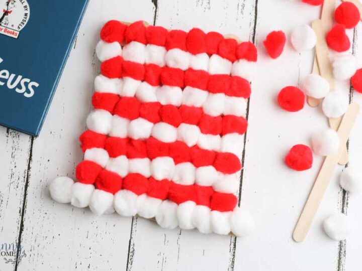 This cute Cat in the Hat craft is a great Dr. Seuss activity for Dr. Seuss's birthday. If you're searching for fun Cat in the Hat activities, you'll love this adorable Dr Seuss crafts. #craftsforkids #DrSeuss #CatintheHat
