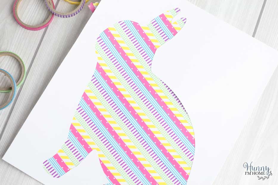 This washi tape wall art is the perfect DIY Easter decor. If you're searching for DIY Easter decorations you have to check out this cute Easter bunny crafts. You'll love how simple these washi tape crafts are to make! Washi tape ideas are the perfect way to add Easter decorations DIY to your home this holiday. #Easter #Easterbunny #DIY