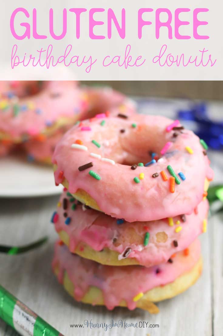 This gluten free donuts recipe is the perfect way to celebrate a birthday! It's a great idea for gluten free birthday treats or an alternative to gluten free birthday cake. These adorable gluten free funfetti donuts are fun gluten free breakfast ideas and great for gluten free sweet treats. #glutenfree #funfetti #birthdaytreats