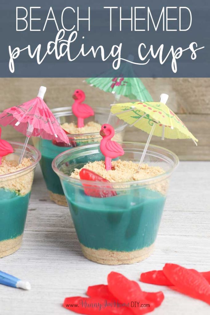 These adorable beach pudding cups are a great beach pudding snack! The also make great beach party dessert ideas and awesome beach party desserts for kids. If you're looking for summer snack ideas or summer snacks for a party, you need to check out these easy beach pudding cups!