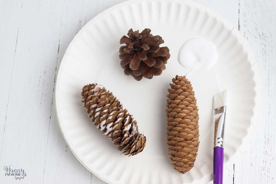 Paint glue on pine cones for cinnamon pine cones