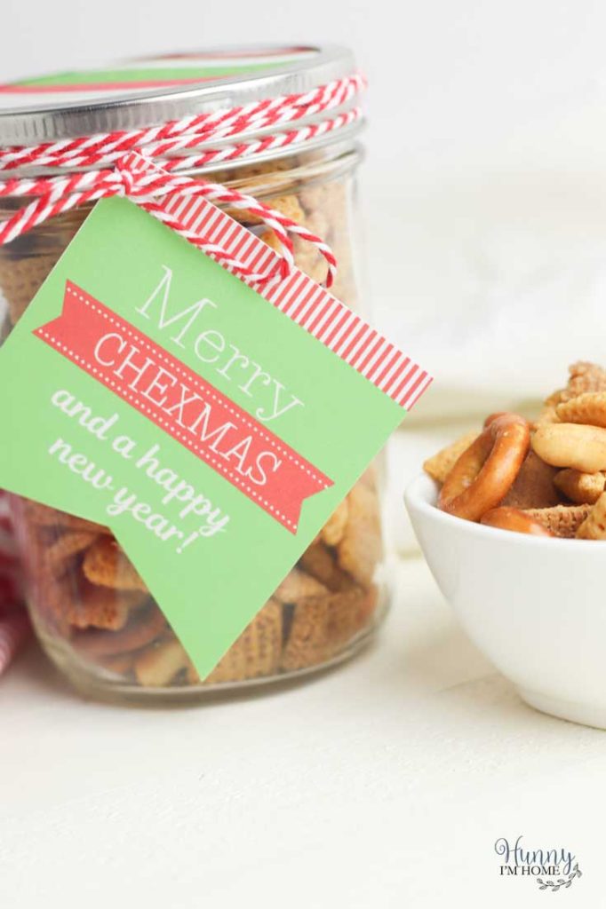 Tie printable gift tag to jar to make Christmas gift for neighbors