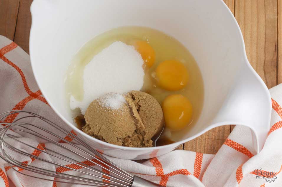 Beat eggs and sugar for gluten free pumpkin pie
