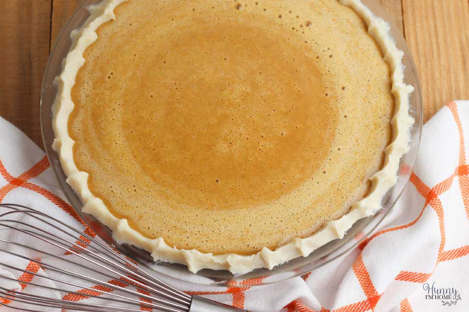 Pour pumpkin mixture into gluten free pie crust
