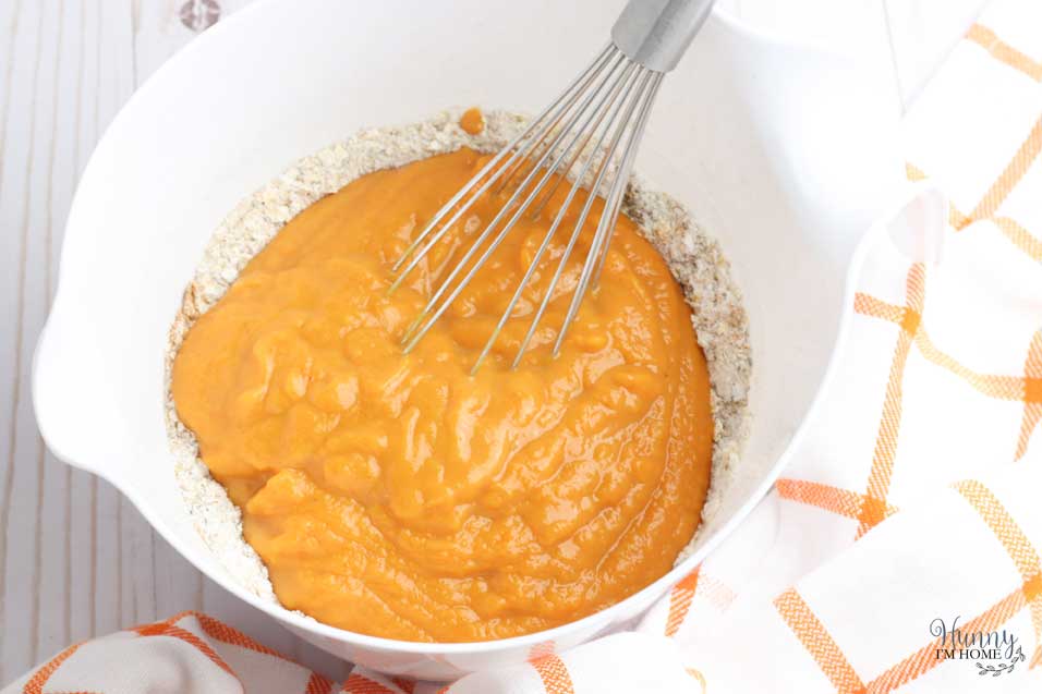 Mix wet ingredients into dry ingredients