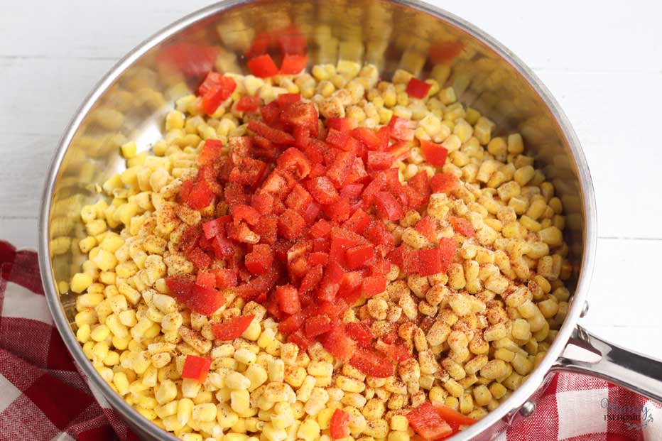 Corn and red peppers in fiesta corn casserole