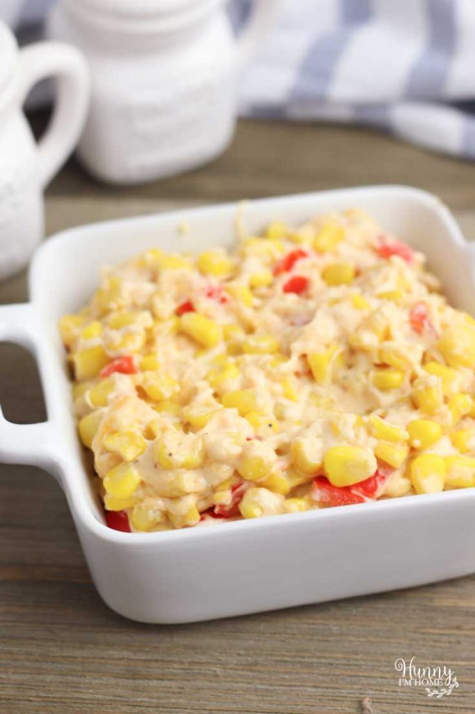 Finished corn casserole with cream cheese