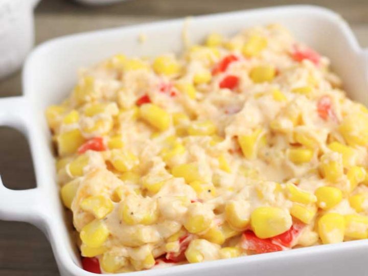 Finished corn casserole with cream cheese