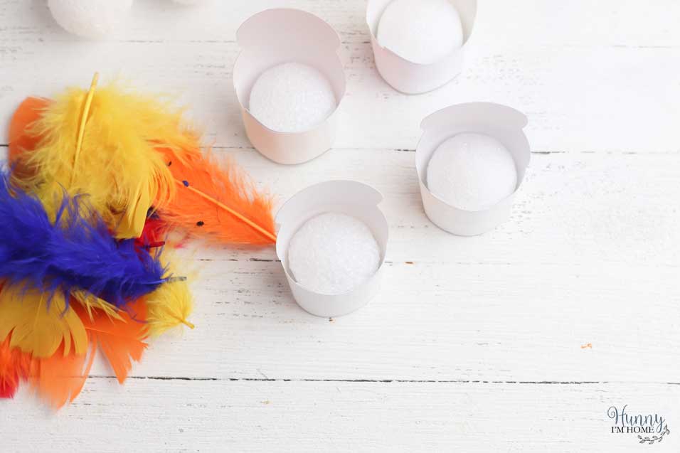 Add styrofoam ball inside toddler turkey craft
