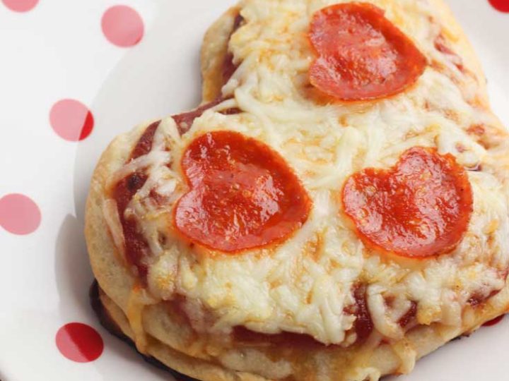 Baked heart pizza for valentine's dinner for kids