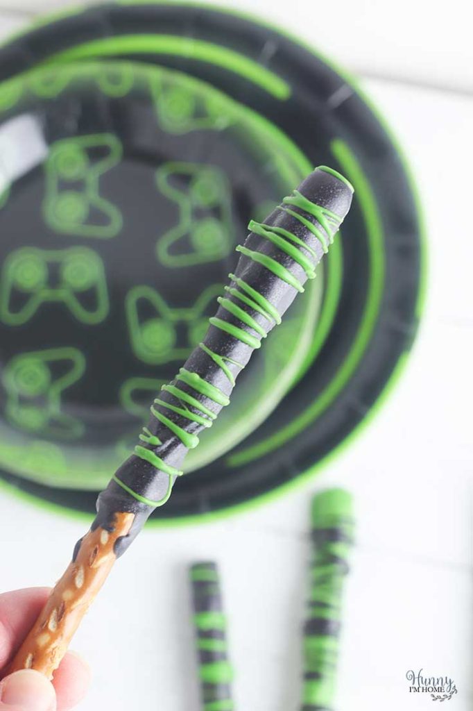 Black and Green Chocolate Covered Pretzels
