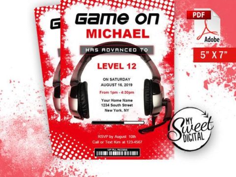 Image for Instant Download Gamer Birthday Invitation