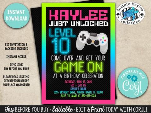 Image for Gamer Birthday Invitation 