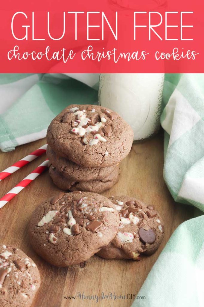 gluten free chocolate Christmas cookies with peppermint bark