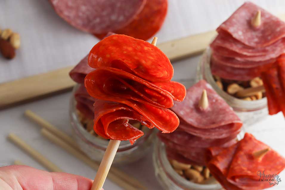 pepperoni for charcuterie in a jar