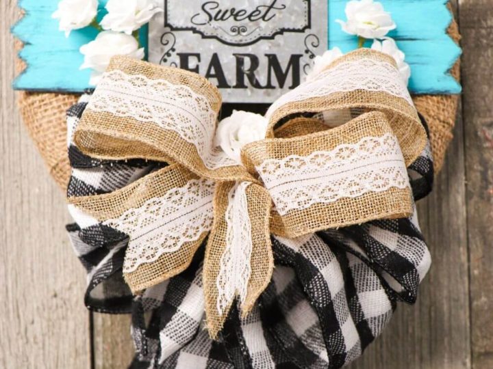 Image for DIY Rustic Farmhouse Front Door Wreath with Buffalo Check