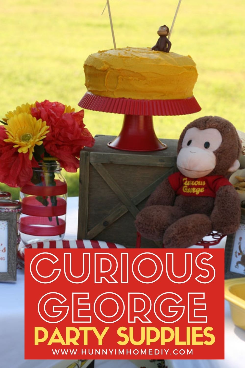 Happy Birthday Banner and Hanging Swirl Decorations Curious George Party Supplies Pack Including Tablecover 