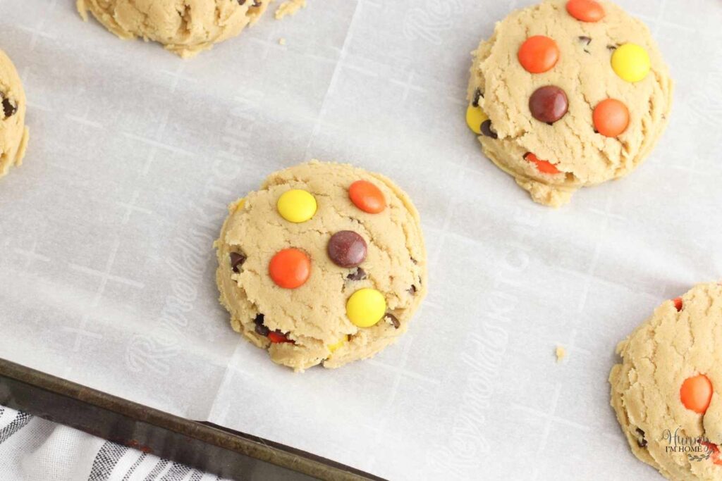 reeses cookies on baking sheet