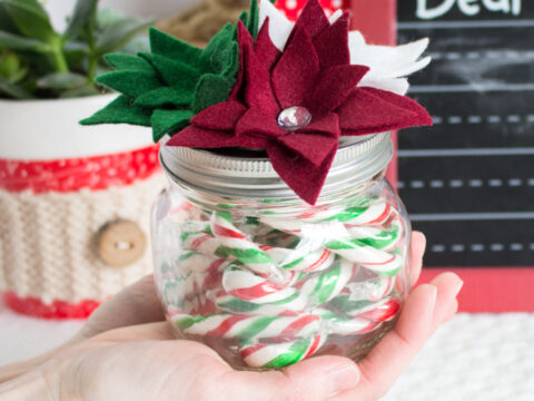 Image for Last Minute DIY Christmas Gifts: Felt Poinsettia Capped Mason Jars
