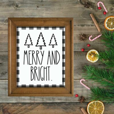 Merry and Bright Rae Dunn Inspired Christmas Sign Printable