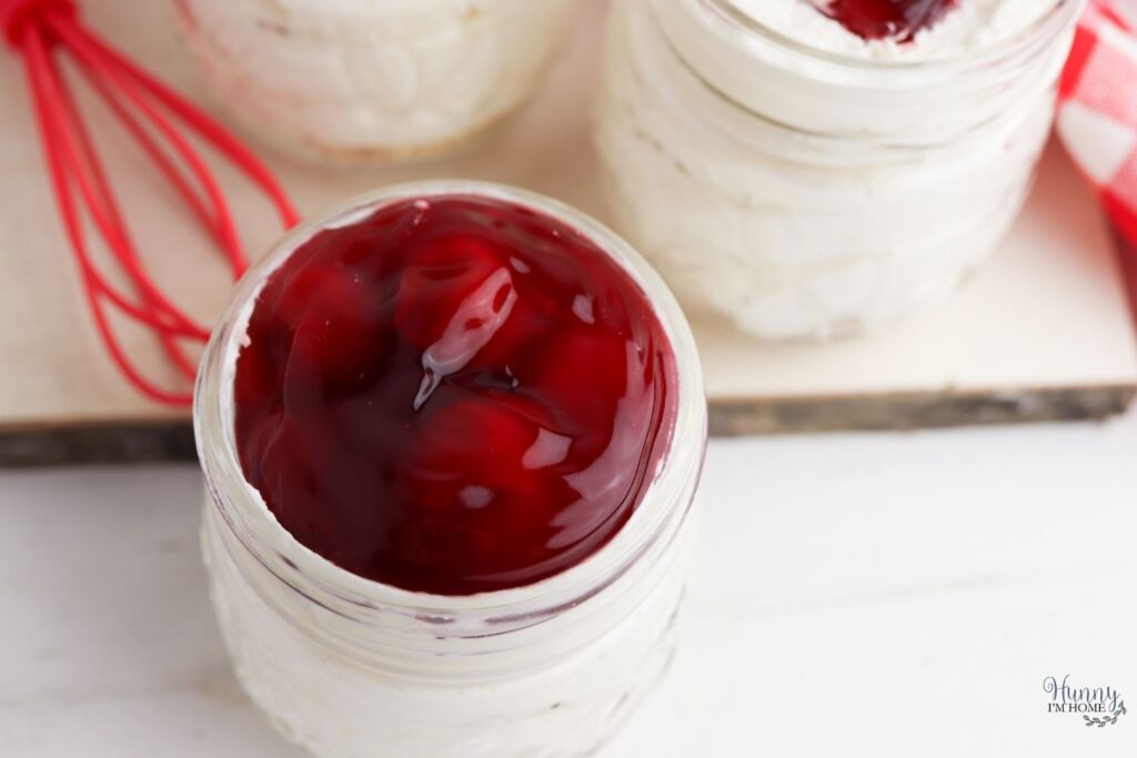 cherry cheesecake in a jar