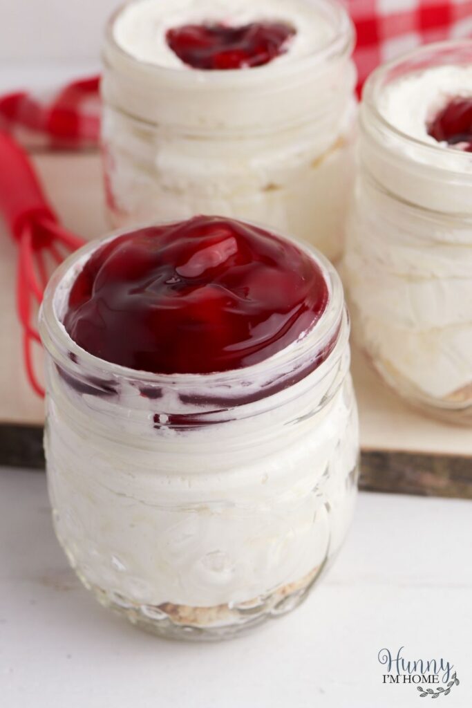 cherry no bake cheesecake in a jar