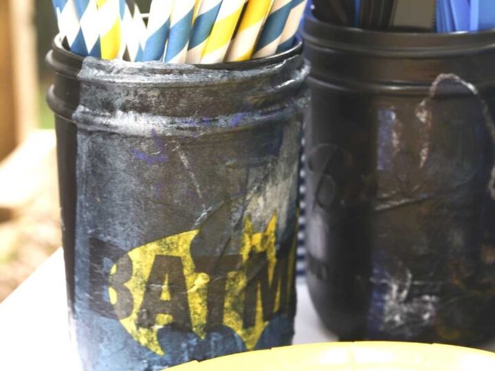 batman birthday mason jars