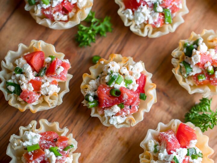 Image for Greek Feta Dip Phyllo Cups - A Tasty Vegetarian Appetizer!