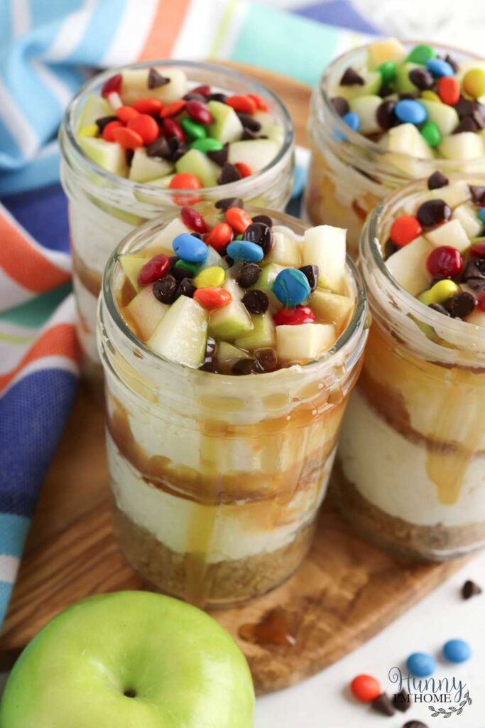 caramel apple cheesecake in a jar