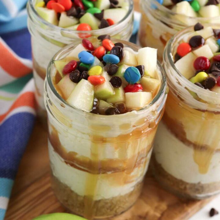 caramel apple cheesecake in a jar