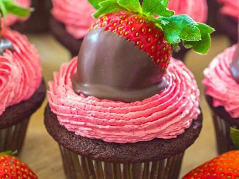Image for Brownie Cupcakes Recipe with Strawberry Frosting + Video