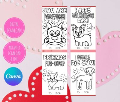 Printable Personalized Coloring Valentines for Kids (Editable Templates)