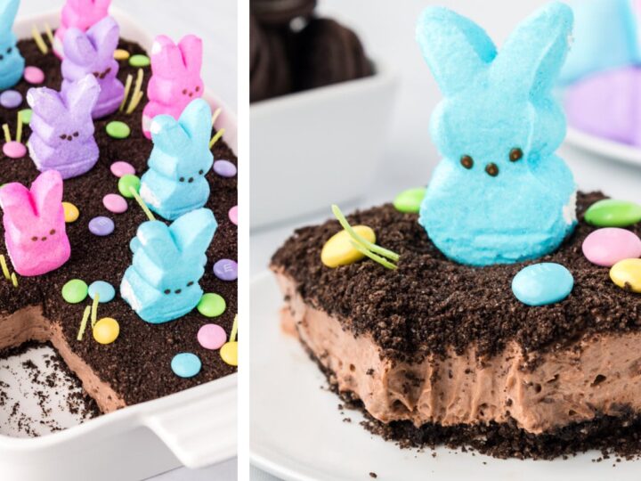 Image for Easter Dirt Cake - Oreo Crust topped with a No-Bake Chocolate Cheesecake Flling.