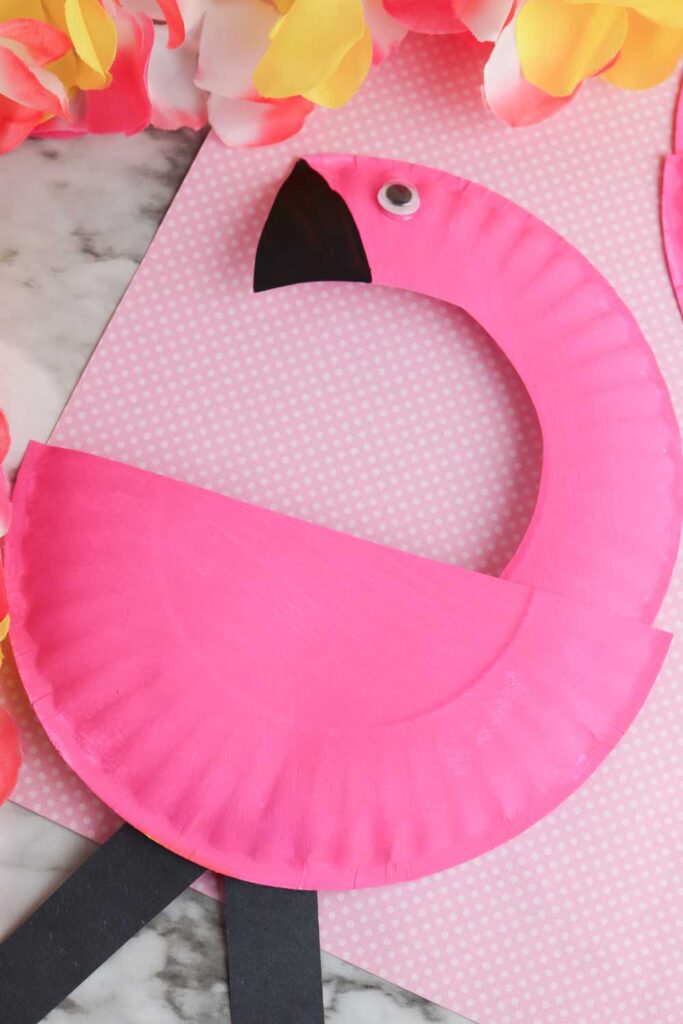 pink paper plate flamingo