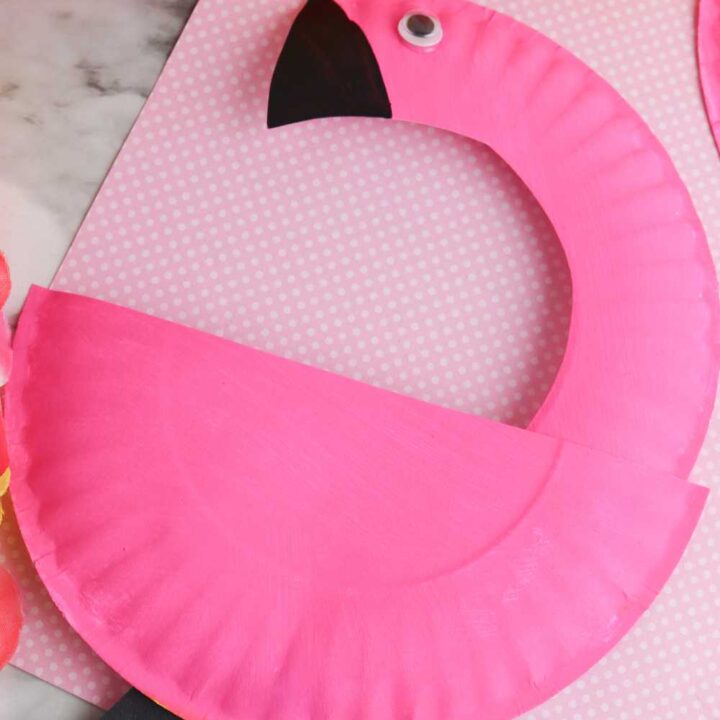 pink paper plate flamingo