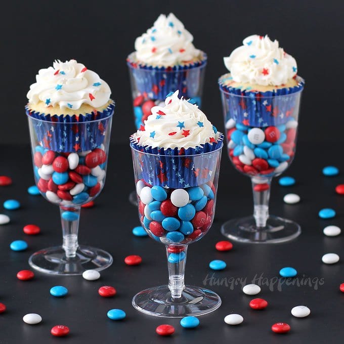 Image for Red, White, and Blue Cupcakes served in wine glasses