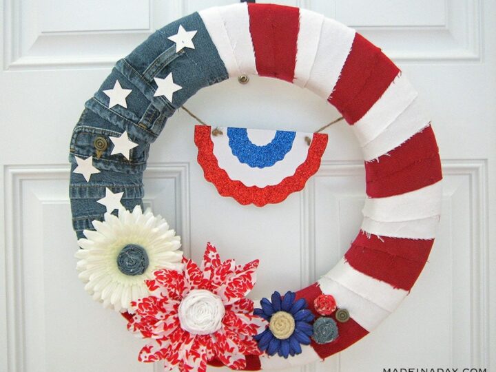 Image for Red White & Blue American Denim Flag Wreath