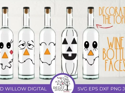 Image for Wine Bottle Halloween Faces SVG