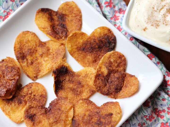 Image for Air Fryer Heart Shaped Cinnamon Sugar Chips with Cream Cheese Dip