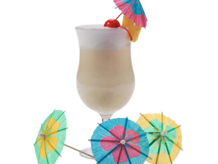 Image for Large Hibiscus Print Flower Cocktail Umbrella Picks