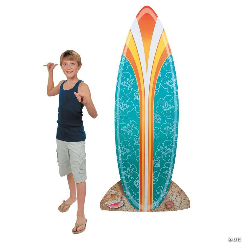 Image for Orange & Blue Flower Pattern Surfboard Cardboard Cutout 