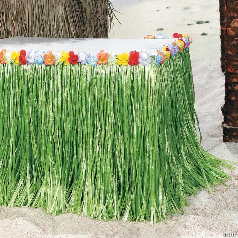 Image for Tropical Flowered Green Plastic Table Skirt
